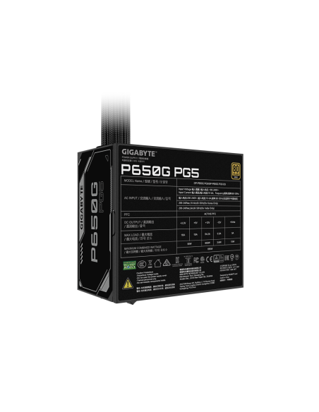 GIGABYTE P650G PCIE 5.1 Fuente de alimentación – PCIe 5.1, 80 PLUS Silver, ventilador de 120mm, compatible con ATX 3.1, enchufe 