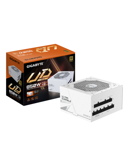 GIGABYTE UD850GM PG5 V2 ICE Fuente de Alimentación – PCIe Gen 5.1, 80 PLUS Gold, Diseño completamente modular, Ventilador de 120