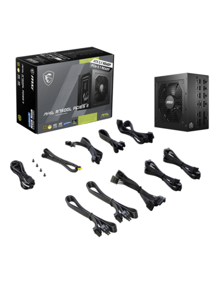 MSI MAG A750GL PCIE5 II unidad de fuente de alimentación 750 W 20+4 pin ATX ATX Negro