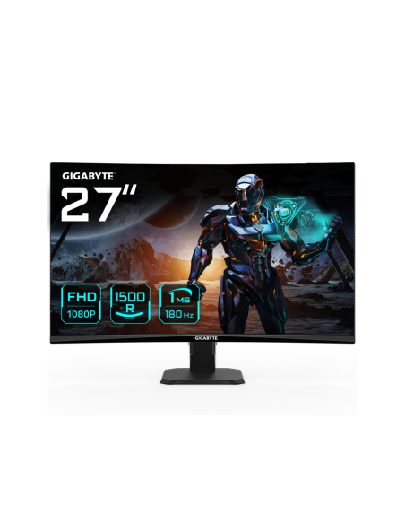 GIGABYTE GS27FC 27" Monitor de Juego Curvo FHD - 1920 x 1080, 1500R, 180Hz, 1 ms, 250 cd/m², FreeSync Premium, HDR Ready, HDMI 2