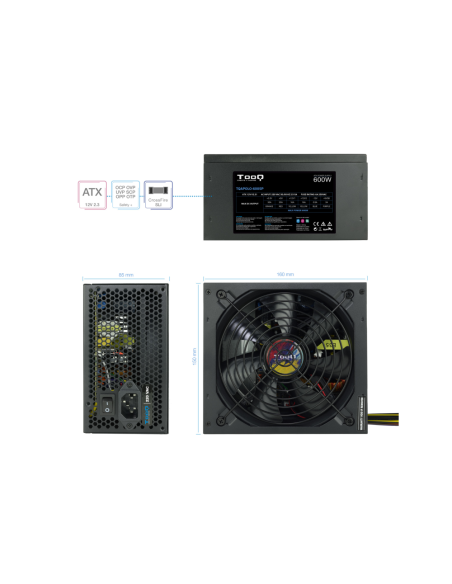 TooQ TQAPOLO-600SP unidad de fuente de alimentación 600 W 20+4 pin ATX ATX Negro