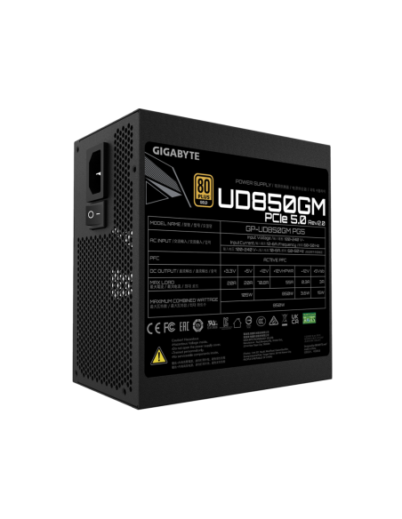 GIGABYTE UD850GM PG5 V2 Fuente de Alimentación – PCIe Gen 5.1, 80 PLUS Gold, Diseño completamente modular, Ventilador de 120 mm,