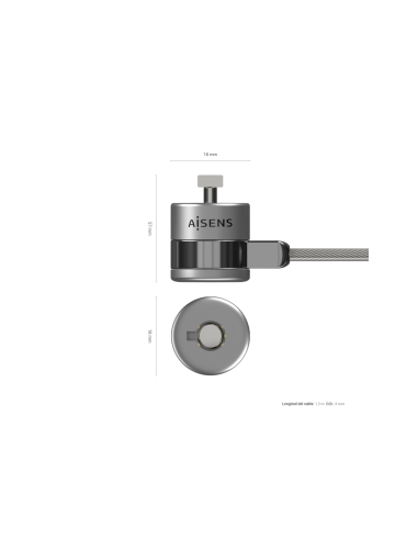AISENS Cable de Seguridad con Cerradura de Llave para Ordenador, Monitor, Portatil 1.5 m