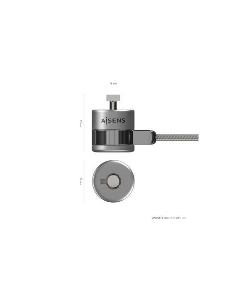 AISENS Cable de Seguridad con Cerradura de Llave para Ordenador, Monitor, Portatil 1.5 m
