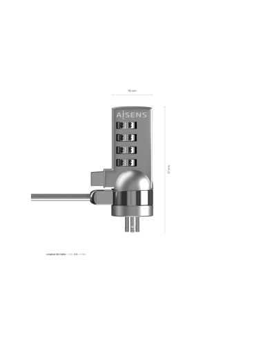 AISENS Cable de Seguridad con Cerradura de Combinacion para Ordenador, Monitor, Portatil 1.5M