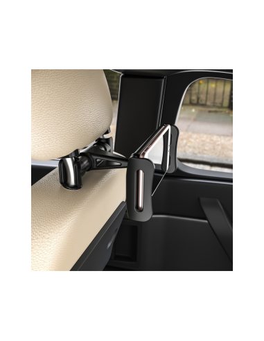 AISENS Soporte Coche Ajustable (1 Pivote) Para Reposacabezas Para Telefono / Tablet, Negro