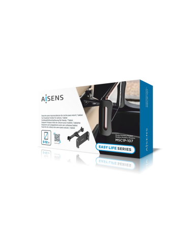 AISENS Soporte Coche Ajustable (1 Pivote) Para Reposacabezas Para Telefono / Tablet, Negro