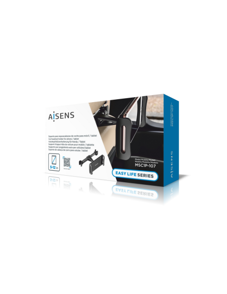 AISENS Soporte Coche Ajustable (1 Pivote) Para Reposacabezas Para Telefono / Tablet, Negro