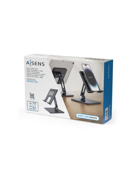 AISENS Soporte de Sobremesa Tamaño XXL Ajustable (2 Pivotes) para Movil / Tablet, Gris