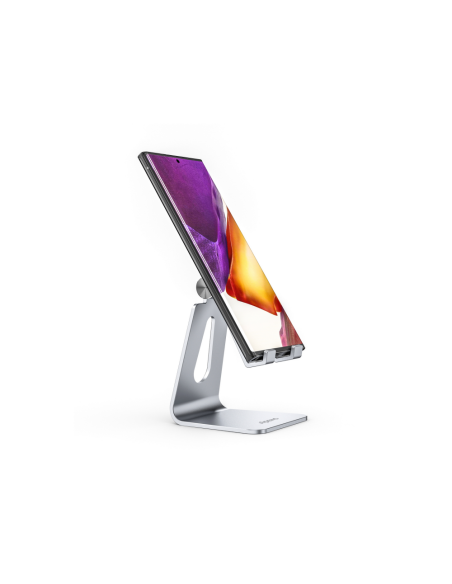 AISENS Soporte De Sobremesa Tamaño M Ajustable (1 Pivote) Para Movil / Tablet, Plata