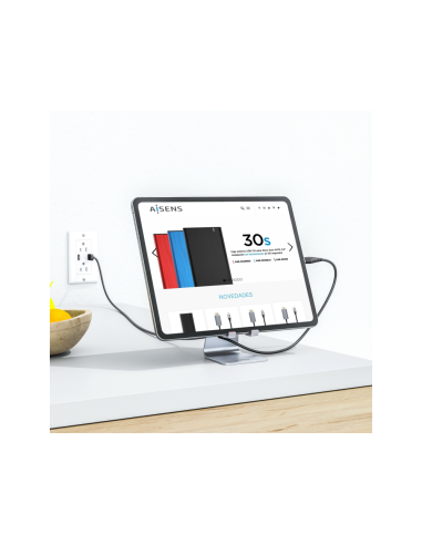 AISENS Soporte De Sobremesa Tamaño M Ajustable (1 Pivote) Para Movil / Tablet, Plata