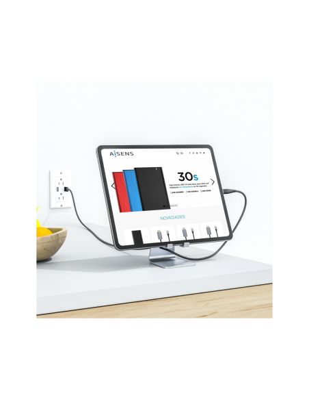 AISENS Soporte De Sobremesa Tamaño M Ajustable (1 Pivote) Para Movil / Tablet, Plata