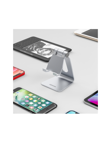 AISENS Soporte De Sobremesa Tamaño M Ajustable (1 Pivote) Para Movil / Tablet, Plata