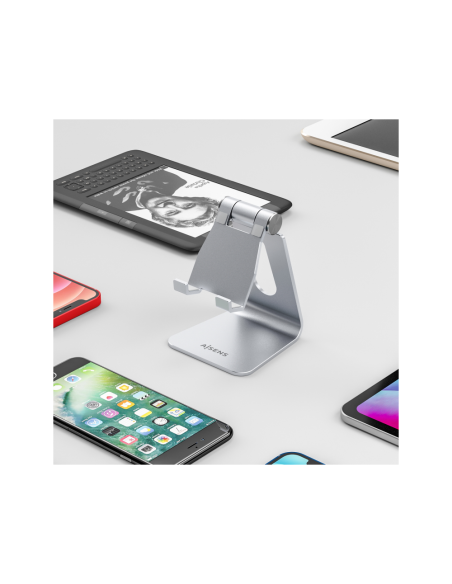 AISENS Soporte De Sobremesa Tamaño M Ajustable (1 Pivote) Para Movil / Tablet, Plata