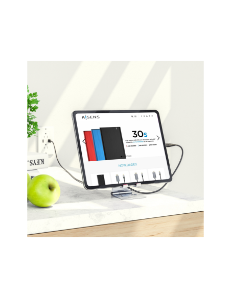 AISENS Soporte De Sobremesa Tamaño M Ajustable (2 Pivotes) Para Movil / Tablet, Plata