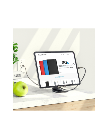 AISENS Soporte De Sobremesa Tamaño M Ajustable (2 Pivotes) Para Movil / Tablet, Negro