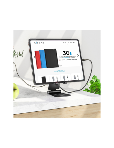 AISENS Soporte De Sobremesa Tamaño XL Ajustable (2 Pivotes) Para Movil / Tablet, Negro