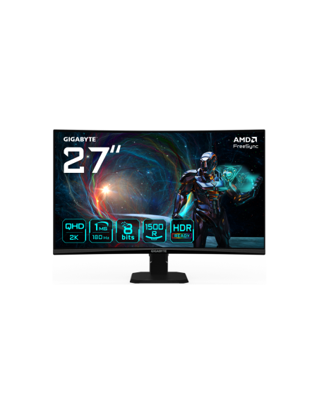 GIGABYTE GS27QCA 27" Monitor Curvo para Gaming QHD - 2560 x 1440, 180Hz, 1ms, 250 cd/m², FreeSync, HDR Ready, HDMI 2.0, DisplayP
