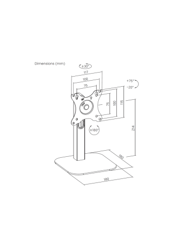 AISENS Soporte de Mesa Eco Giratorio e Inclinable Para Monitor/POS 2.5kg de 10"-24", Negro