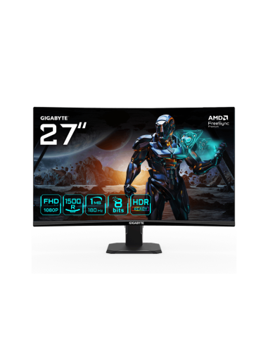 GIGABYTE GS27FC Monitor gaming curvo 27" FHD - 1920 x 1080, 180Hz, 1ms, 250 cd/m², FreeSync Premium, HDR Ready, HDMI 2.0, Displa