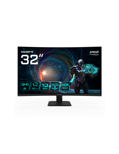 GIGABYTE GS32QCA 31.5" Monitor Curvo para Gaming QHD - 2560 x 1440, 180Hz, 1ms, 250 cd/m², FreeSync, HDR Ready, HDMI 2.0, Displa