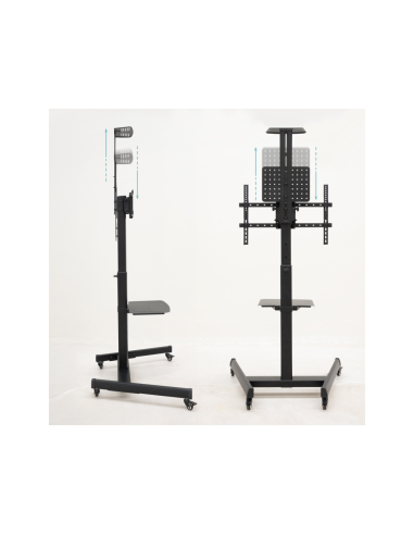 TooQ “COMETA” Soporte de Suelo con Ruedas con Regulación de Altura para Pantallas 37"- 70", Rotación 90°, Negro
