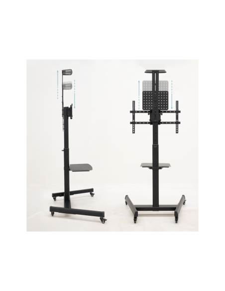 TooQ “COMETA” Soporte de Suelo con Ruedas con Regulación de Altura para Pantallas 37"- 70", Rotación 90°, Negro