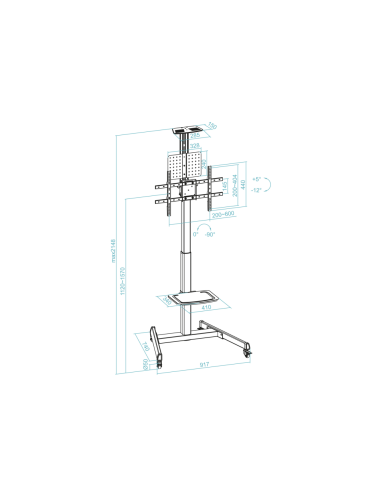 TooQ “COMETA” Soporte de Suelo con Ruedas con Regulación de Altura para Pantallas 37"- 70", Rotación 90°, Negro