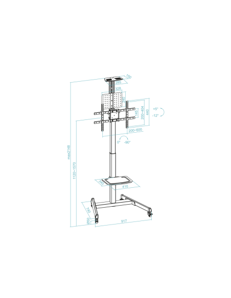 TooQ “COMETA” Soporte de Suelo con Ruedas con Regulación de Altura para Pantallas 37"- 70", Rotación 90°, Negro