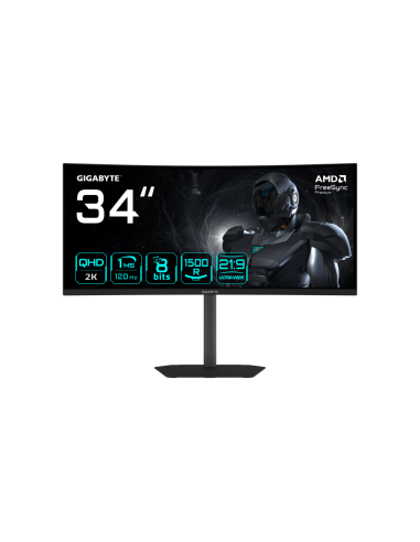GIGABYTE GS34WQCA Monitor Gaming Curvo 34" WQHD – 3440 x 1440, 1500R, 120Hz, 1ms, 300 cd/m², FreeSync Premium, HDR Ready, HDMI 2