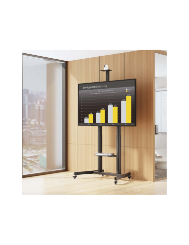 AISENS Soporte De Suelo Eco Con Ruedas Y Manivela, Bandeja Para DVD Y Soporte De Camara Para Monitor/TV 120kg De 60"-100", Negro