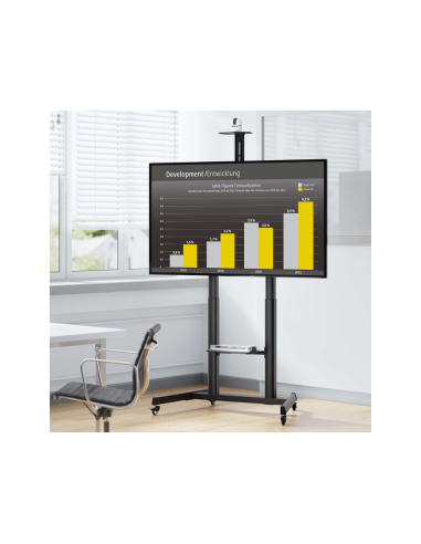 AISENS Soporte De Suelo Eco Con Ruedas Y Manivela, Bandeja Para DVD Y Soporte De Camara Para Monitor/TV 120kg De 60"-100", Negro