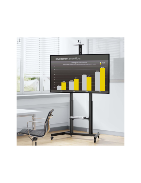 AISENS Soporte De Suelo Eco Con Ruedas Y Manivela, Bandeja Para DVD Y Soporte De Camara Para Monitor/TV 120kg De 60"-100", Negro