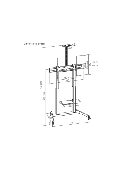 AISENS Soporte De Suelo Eco Con Ruedas Y Manivela, Bandeja Para DVD Y Soporte De Camara Para Monitor/TV 120kg De 60"-100", Negro