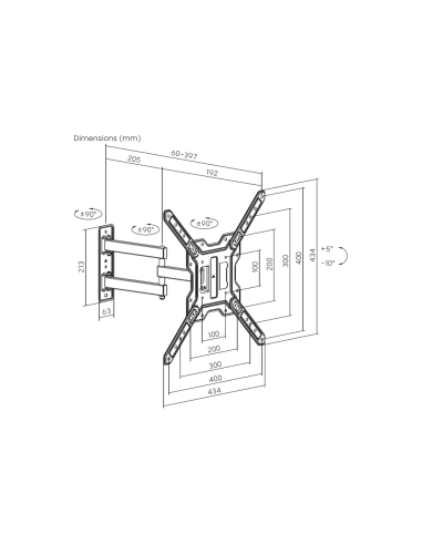 AISENS Soporte Eco Giratorio, Inclinable Para Monitor/TV 30kg (3 Pivotes) De 23"-65", Negro