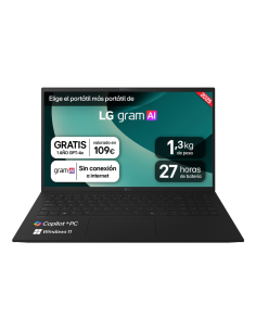 LG Gram 15Z80T-G.AS58B ordenador portatil Copilot+ PC AMD Ryzen AI 5 340 Portátil 38,1 cm (15") Full HD 16 GB LPDDR5-SDRAM 1 TB  2