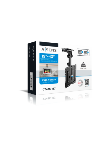 AISENS Soporte de Techo Giratorio, Plegable para Monitor/TV 20Kg de 19-43, Negro