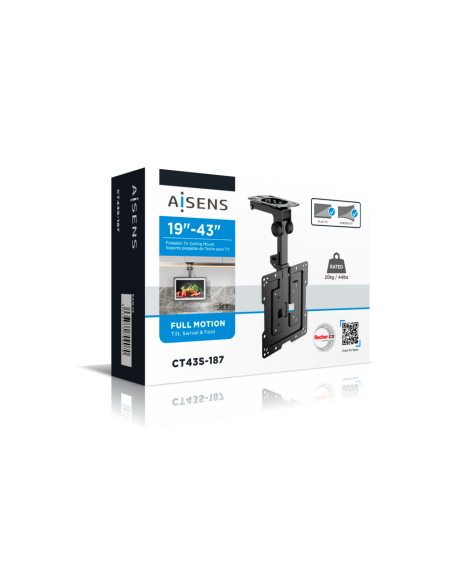 AISENS Soporte de Techo Giratorio, Plegable para Monitor/TV 20Kg de 19-43, Negro