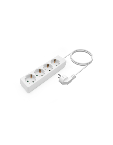 AISENS Base Multiple 4 Tomas Sin Interruptor Con Cable 3x1.5mm2, Blanco, 1.4m