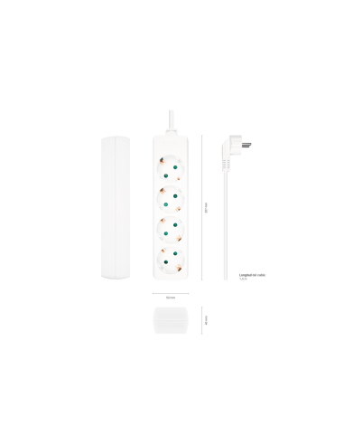 AISENS Base Multiple 4 Tomas Sin Interruptor Con Cable 3x1.5mm2, Blanco, 1.4m