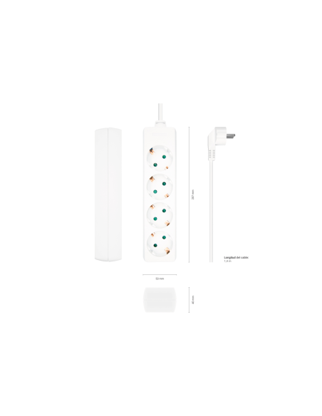 AISENS Base Multiple 4 Tomas Sin Interruptor Con Cable 3x1.5mm2, Blanco, 1.4m