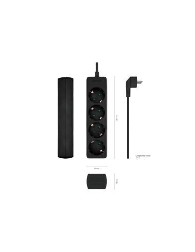 AISENS Base Multiple 4 Tomas Sin Interruptor Con Cable 3x1.5mm2, Negro, 1.4m