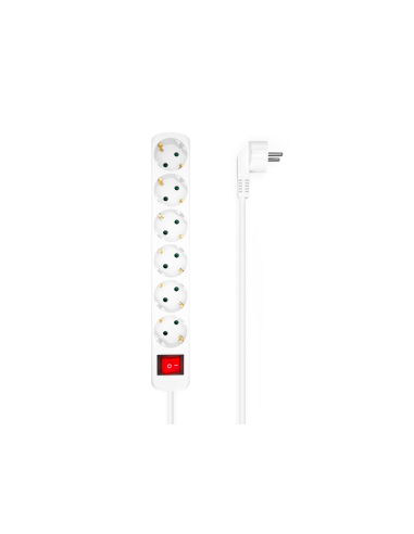 AISENS Base Multiple 6 Tomas Con Interruptor Con Cable 3x1.5mm2, Blanco, 1.4m