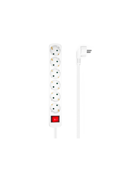 AISENS Base Multiple 6 Tomas Con Interruptor Con Cable 3x1.5mm2, Blanco, 1.4m