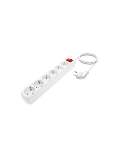 AISENS Base Multiple 6 Tomas Con Interruptor Con Cable 3x1.5mm2, Blanco, 1.4m