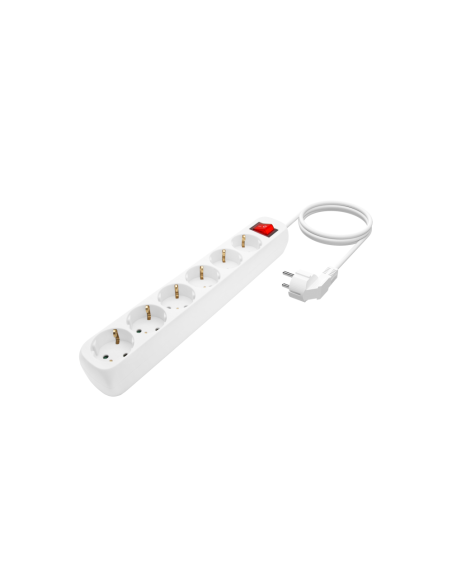 AISENS Base Multiple 6 Tomas Con Interruptor Con Cable 3x1.5mm2, Blanco, 1.4m