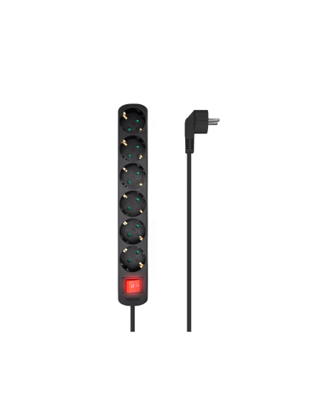 AISENS Base Multiple 6 Tomas Con Interruptor Con Cable 3x1.5mm2, Negro, 1.4m