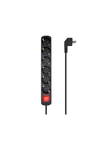 AISENS Base Multiple 6 Tomas Con Interruptor Con Cable 3x1.5mm2, Negro, 1.4m