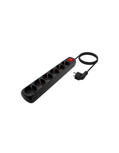AISENS Base Multiple 6 Tomas Con Interruptor Con Cable 3x1.5mm2, Negro, 1.4m