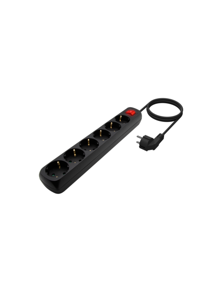 AISENS Base Multiple 6 Tomas Con Interruptor Con Cable 3x1.5mm2, Negro, 1.4m